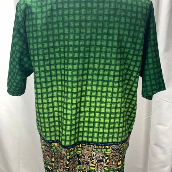 Tiki Hawaiian Button Up Basketweave Print Shirt - Picture 6 of 8